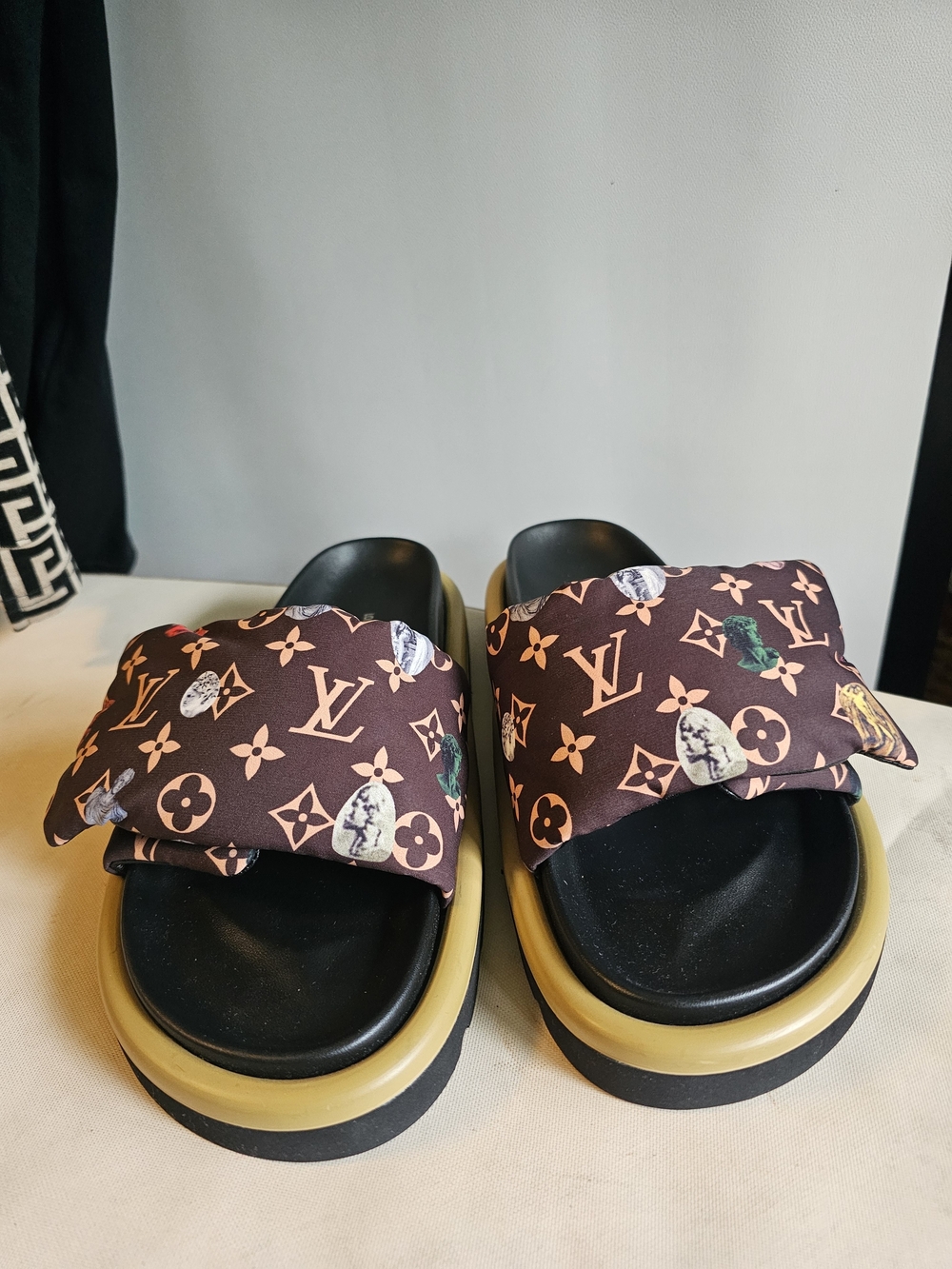 LV Slide Sandals in Brown with Logo Print